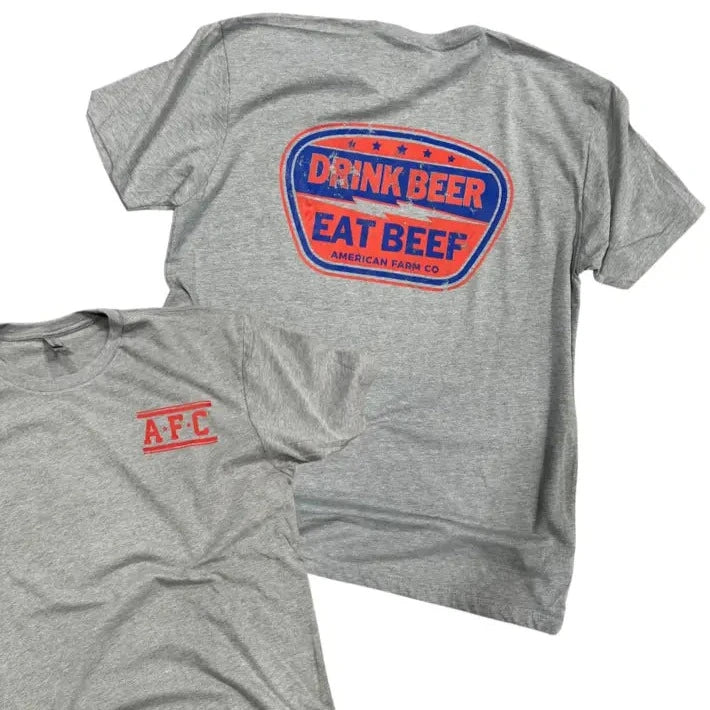 American Farm Co. "Drink Beer, Eat Beef" T-Shirt in Heather Grey