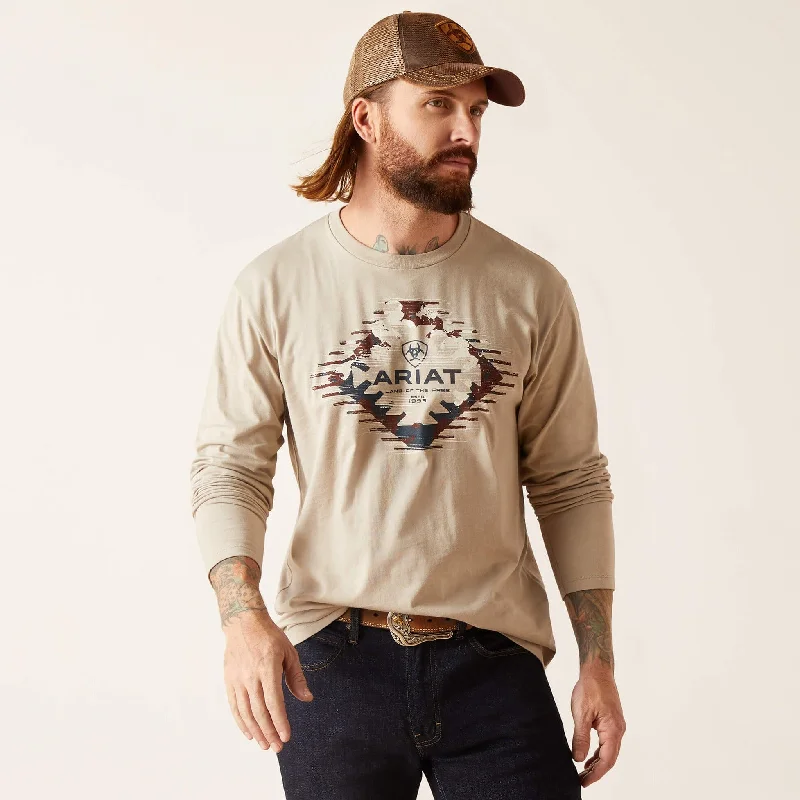 Ariat Men's Aztec Logo Long Sleeve T-Shirt in Khaki Heather