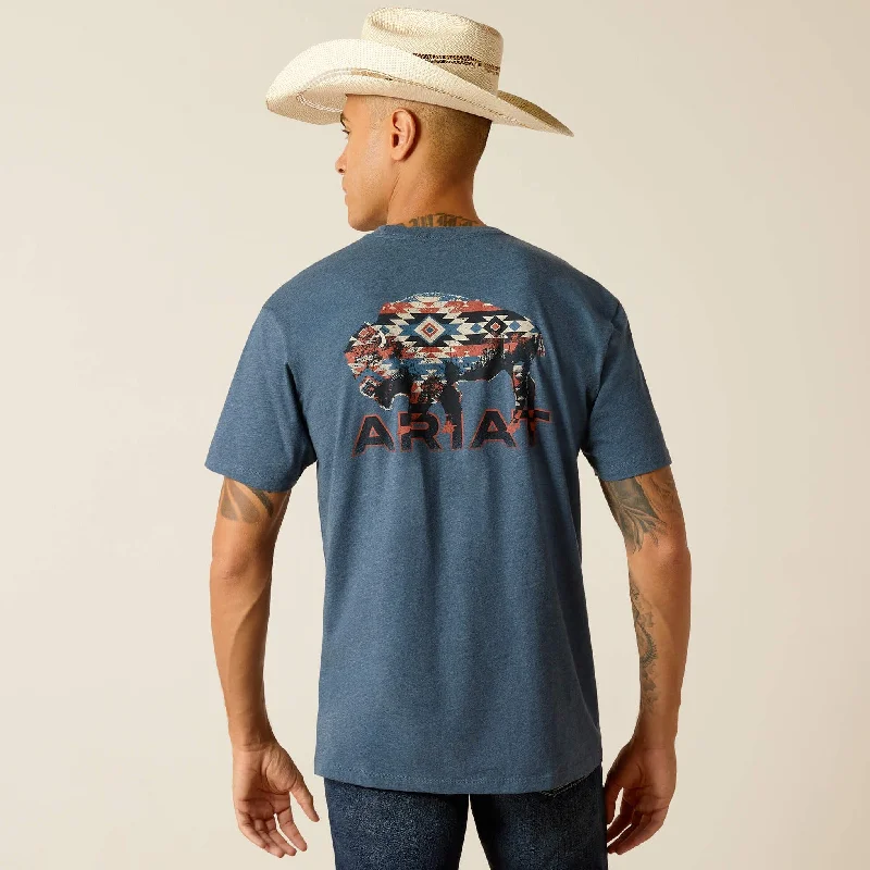 Ariat Men's Southwest Bison T-Shirt in Sailor Blue Heather