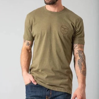 Kimes Ranch Shielded Trucker Army Green Graphic T-Shirt