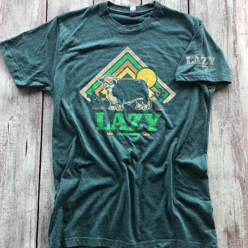 Lazy J Ranch Wear Cactus Sunrise Graphic Logo T-Shirt in Green