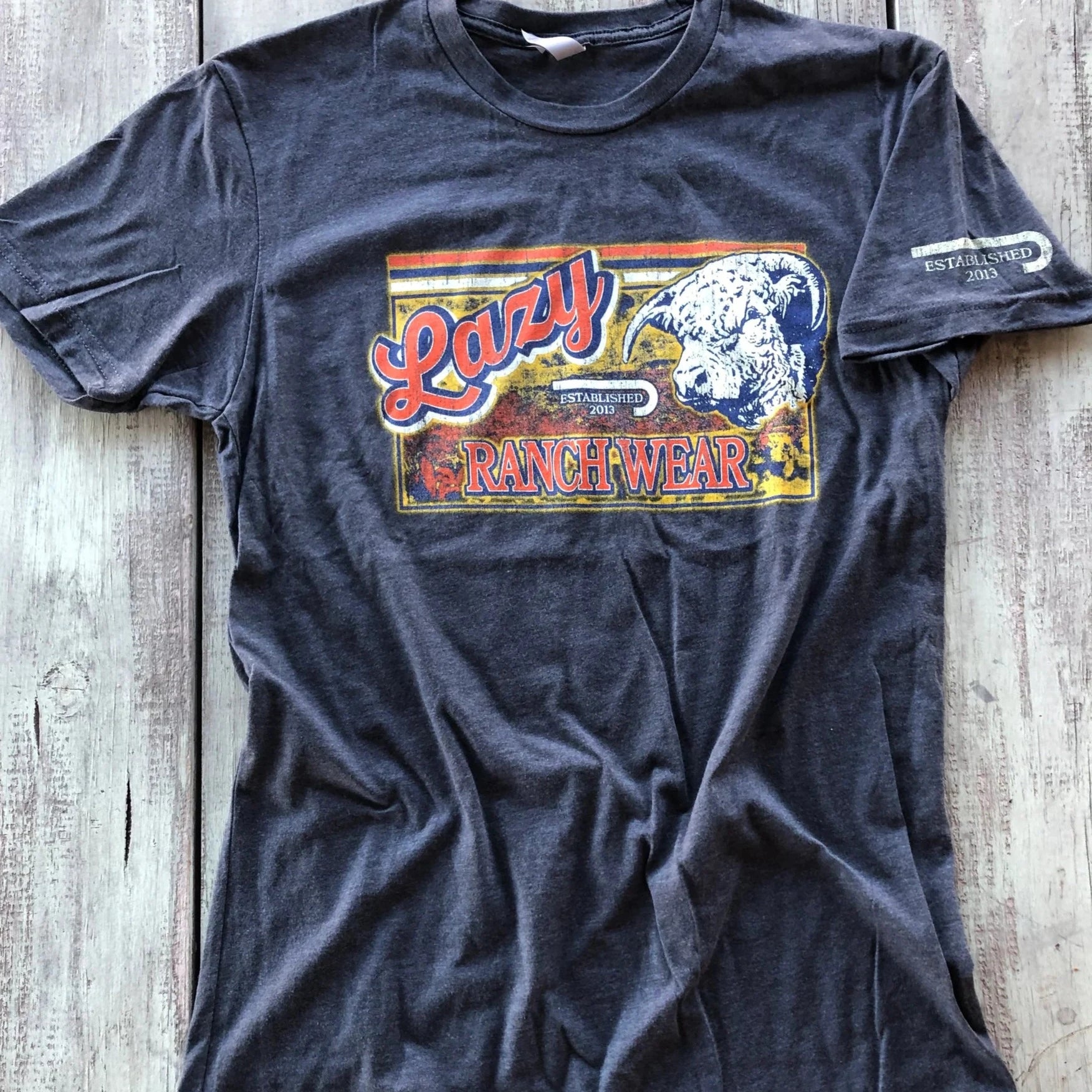 Lazy J Ranch Wear Retro Ranchwear Logo T-Shirt in Grey