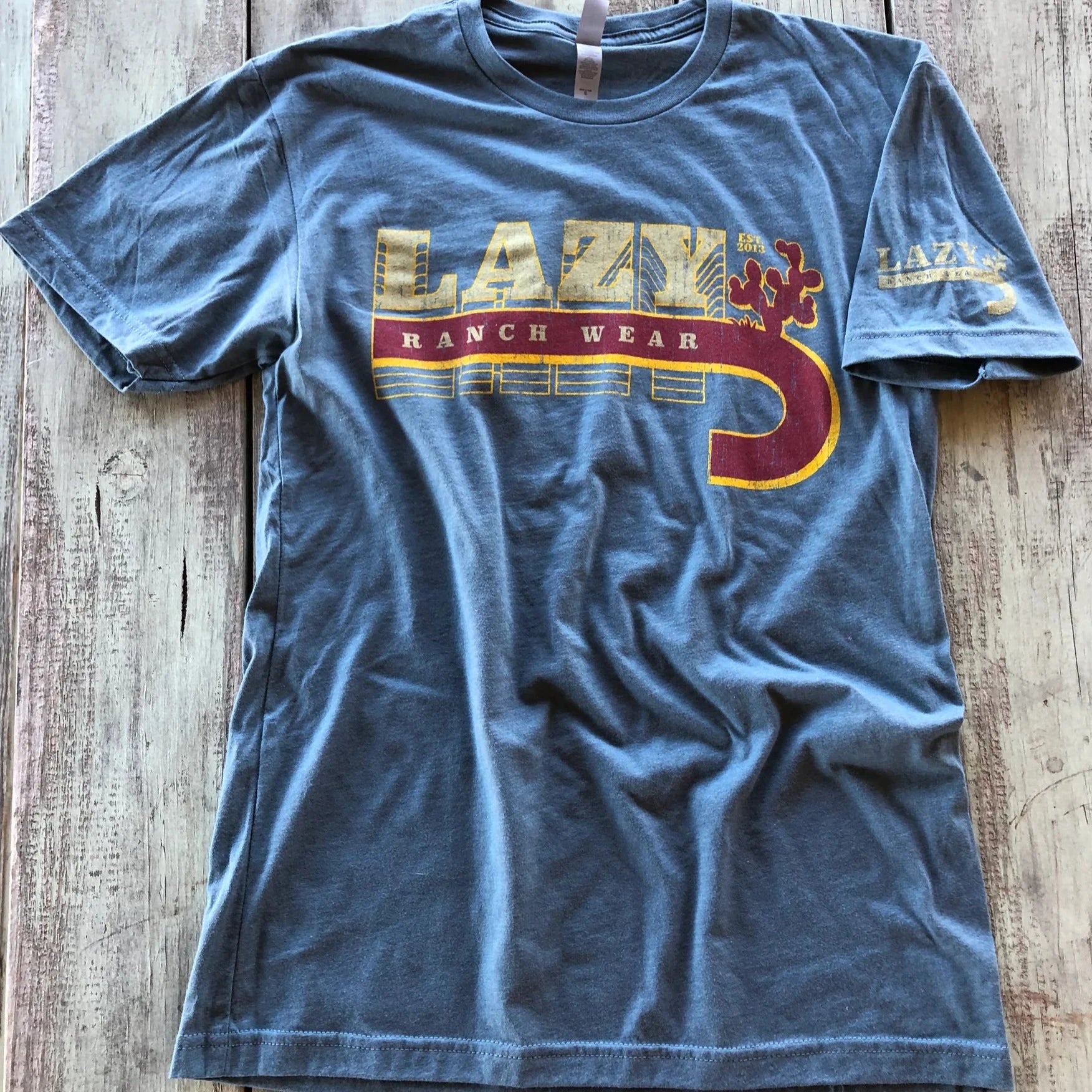 Lazy J Ranch Wear Vintage Ranchwear Logo T-Shirt in Blue