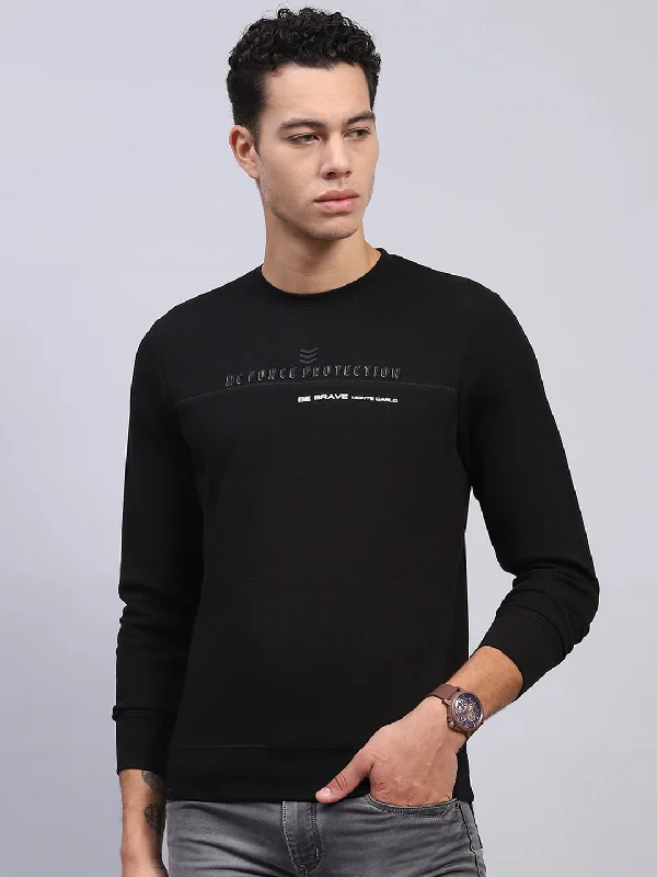 Men Black Printed Round Neck Full Sleeve Winter T-Shirt