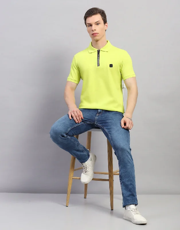 Men Green Solid Polo Collar Half Sleeve T-Shirt