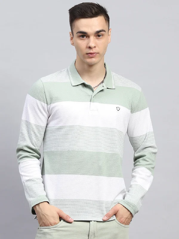 Men Green Stripe Collar Full Sleeve Winter T-Shirt