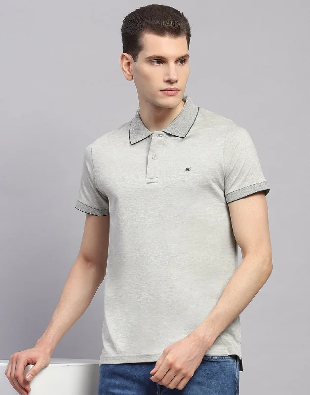 Men Grey Solid Polo Collar Half Sleeve T-Shirt