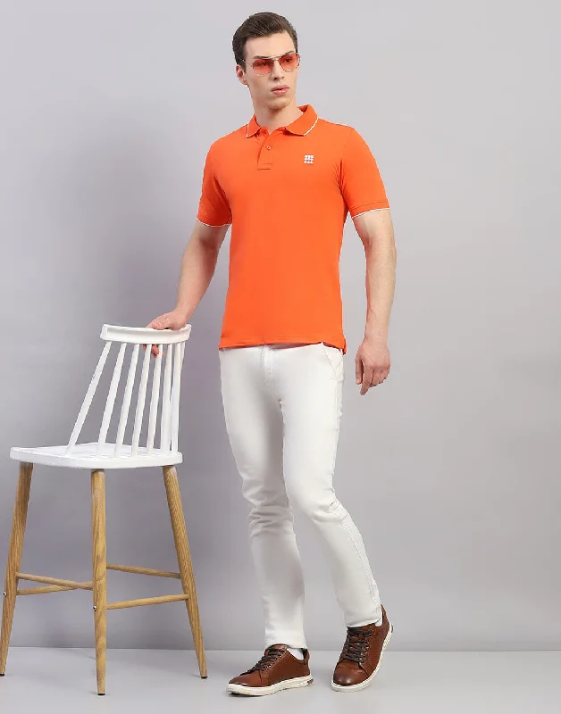 Men Orange Solid Polo Collar Half Sleeve T-Shirt