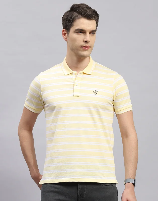 Men Yellow Stripe Polo Collar Half Sleeve T-Shirt