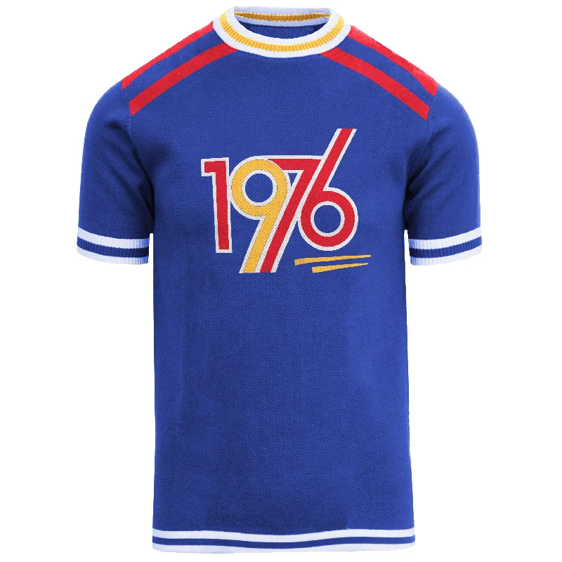 Men's blue 1976 vintage knit crew neck T-shirt