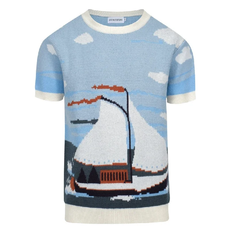 Men's blue vintage period knit T-shirt