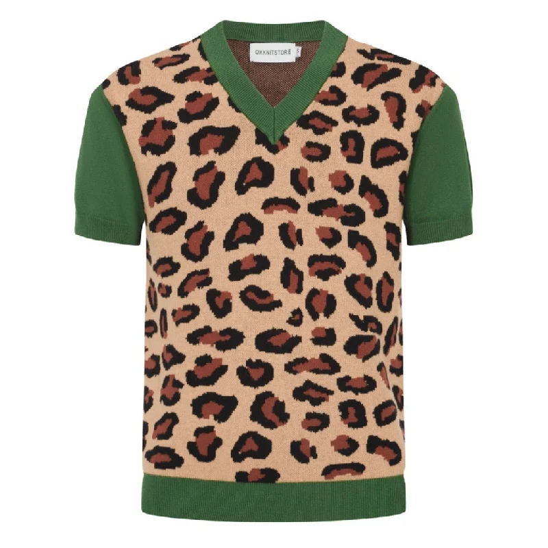 Men's Green & Brown Round Neck Knitted T-Shirt