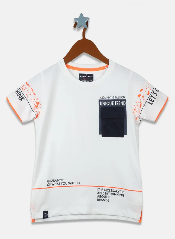 Boys Off White Printed T-Shirt