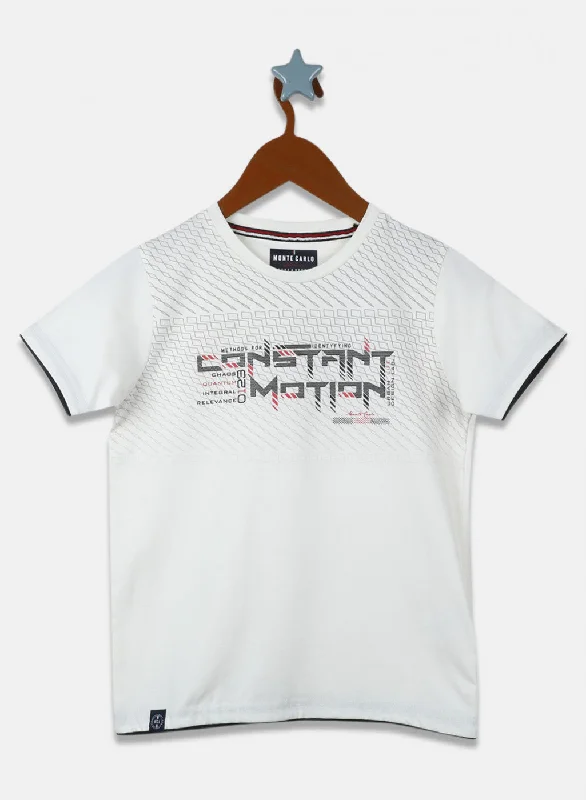 Boys Off White Printed T-Shirt