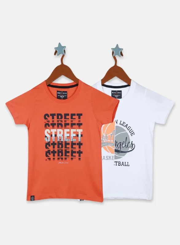 Boys Orange Printed T-Shirt