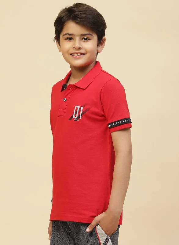 Boys Red Printed T-Shirt