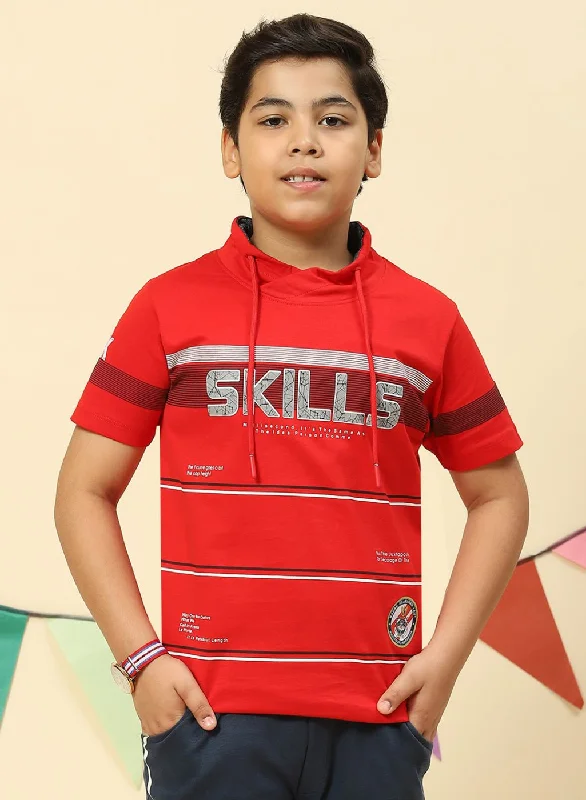 Boys Red Printed T-Shirt