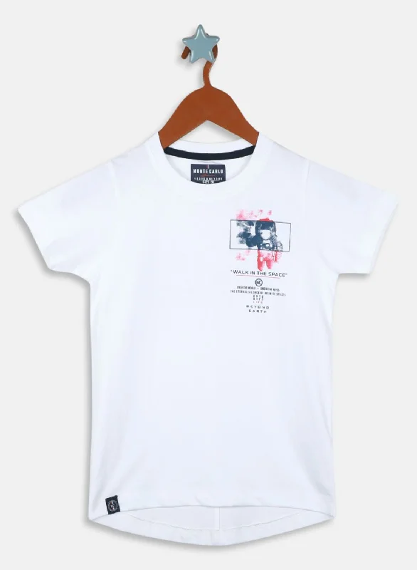 Boys White Printed T-Shirt