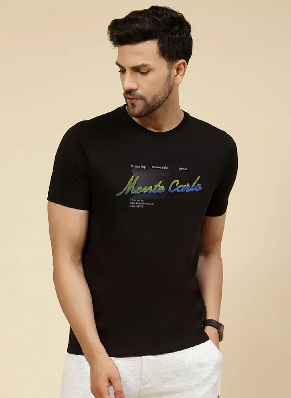 Men Black Printed T-Shirt