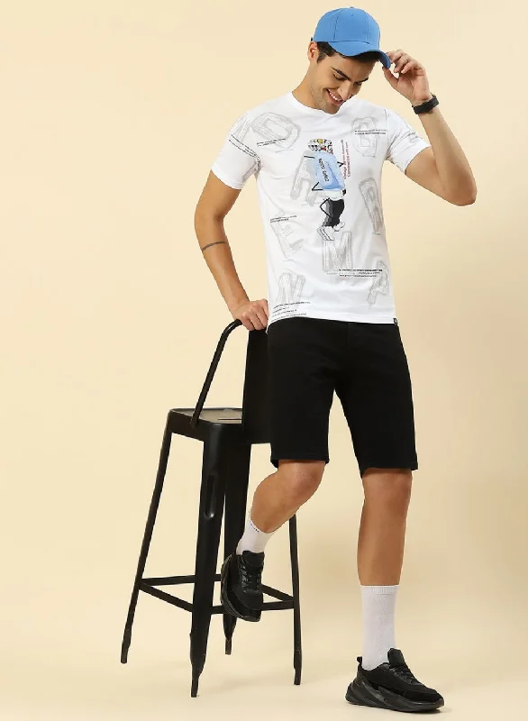 Men White Printed T-Shirt