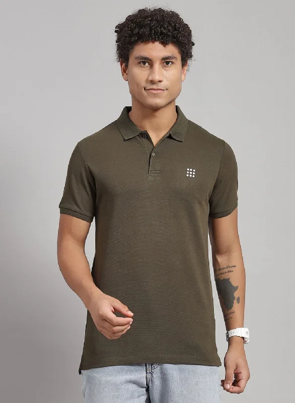 Men Olive Solid T-Shirt