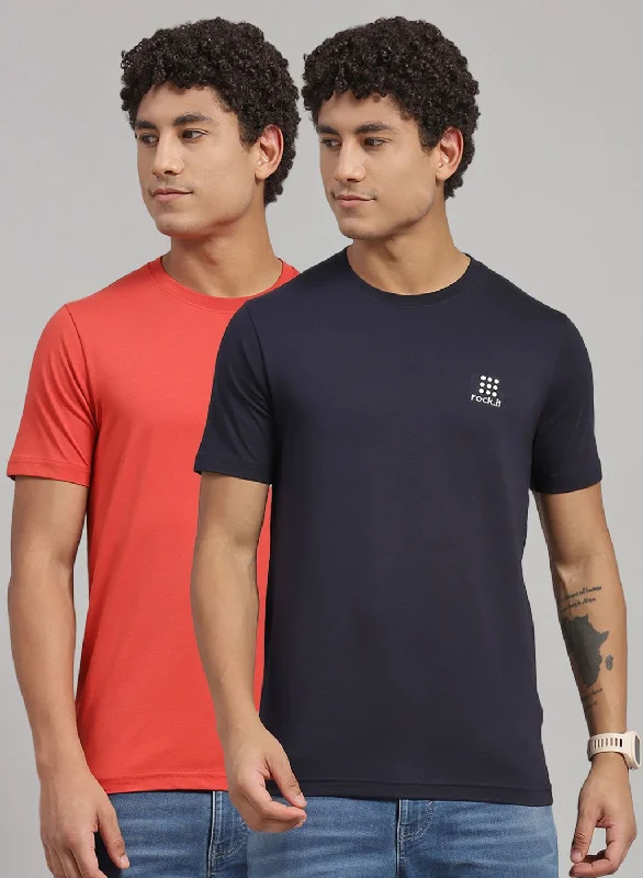 Men Orange Solid T-Shirt 2 Pc