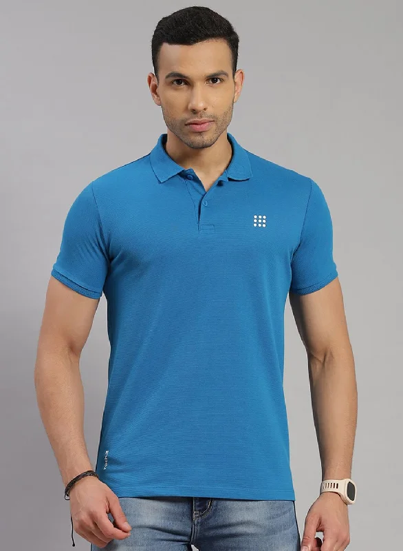 Men Turquoise Blue Solid T-Shirt