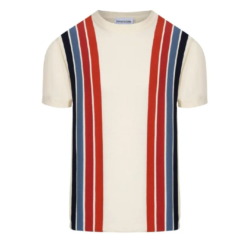 Vintage knit T-shirt with white apricot stripes for men