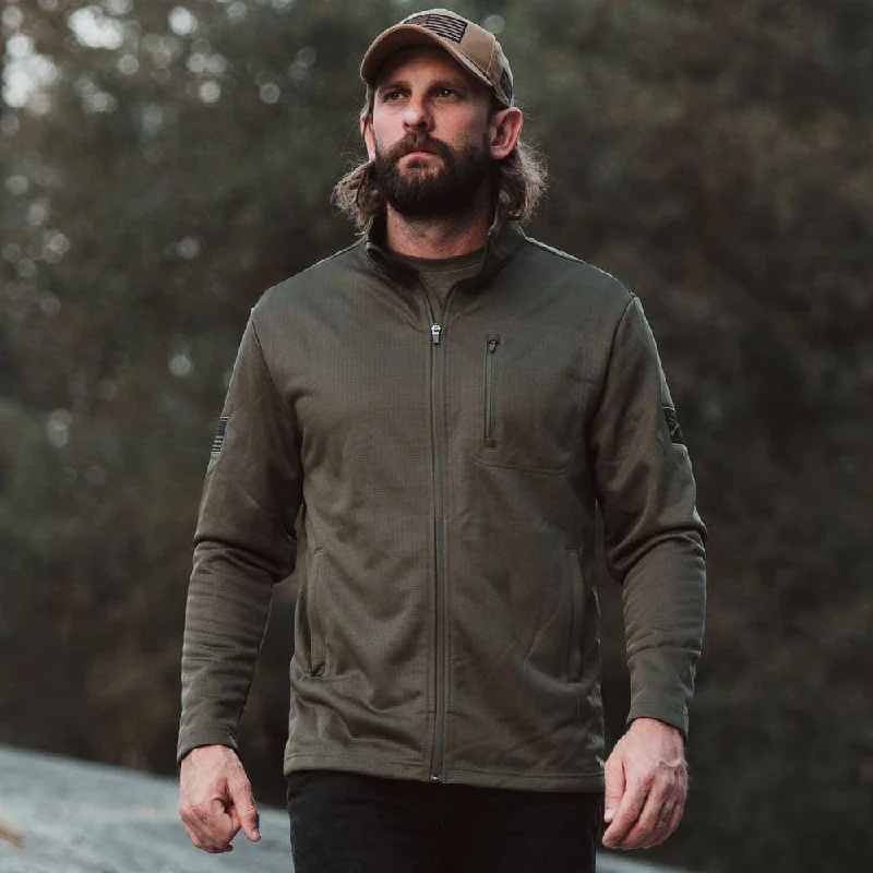 Men's Waffle Top Full-Zip Jacket - Military Green