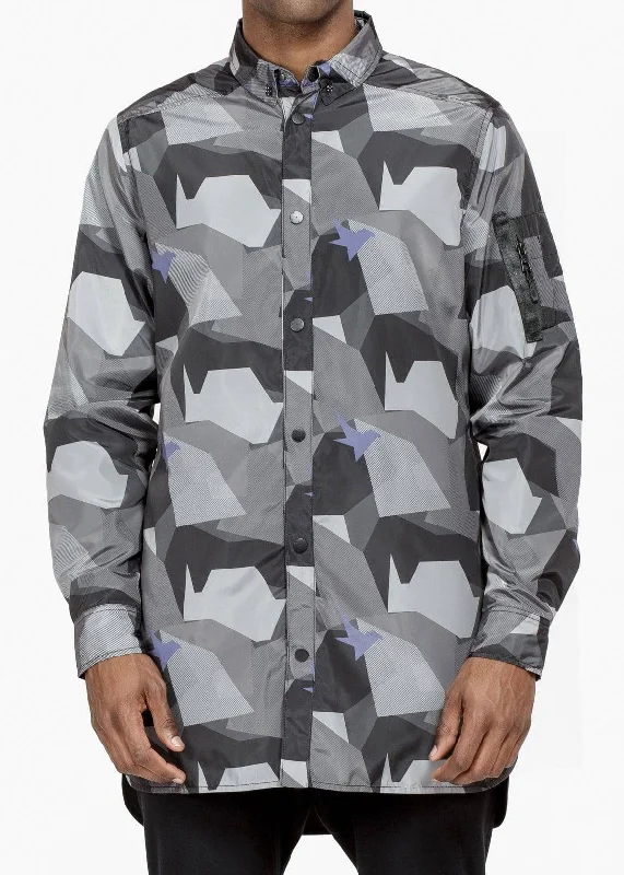 Konus Men's Camo Printed Long Shirt Jacket  in Black