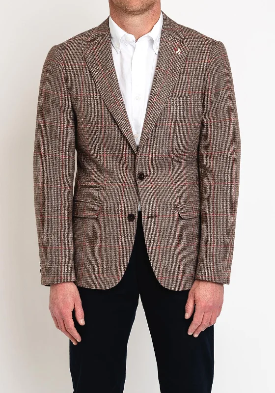 Herbie Frogg Wool Mix Check Blazer, Brown & Red