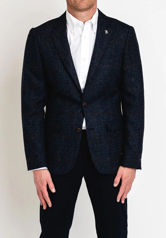 Herbie Frogg Wool Mix Check Blazer, Midnight Blue & Brown