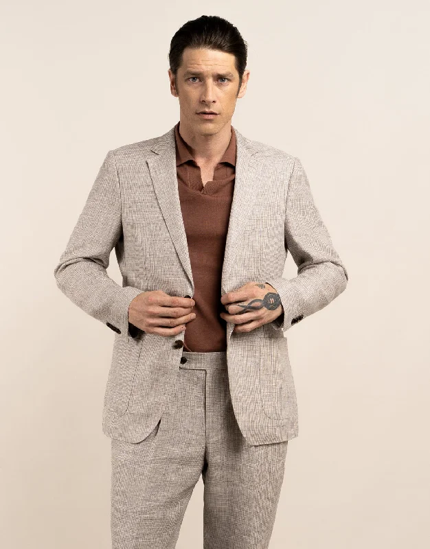 Malta Beige Houndstooth Linen Blazer