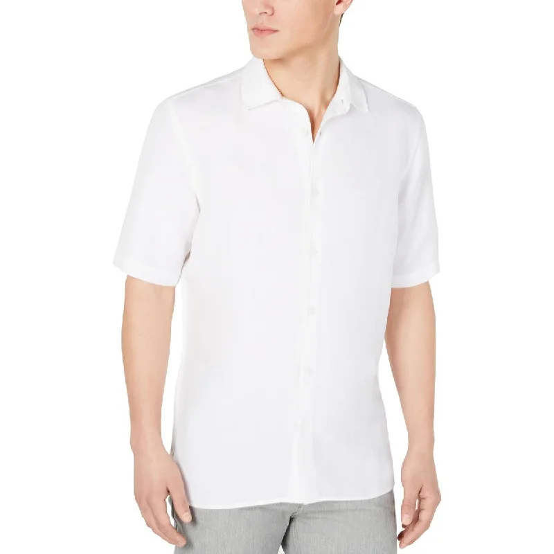 Alfani Mens Linen Blend Wear to Work Button-Down Shirt