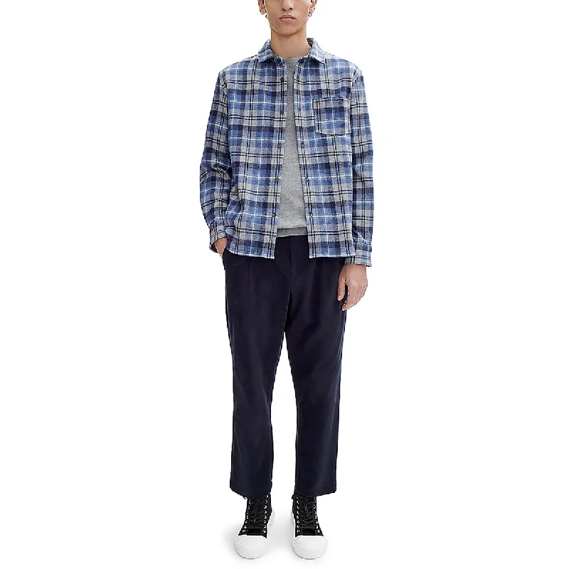 APC Mens Wool Blend Plaid Button-Down Shirt