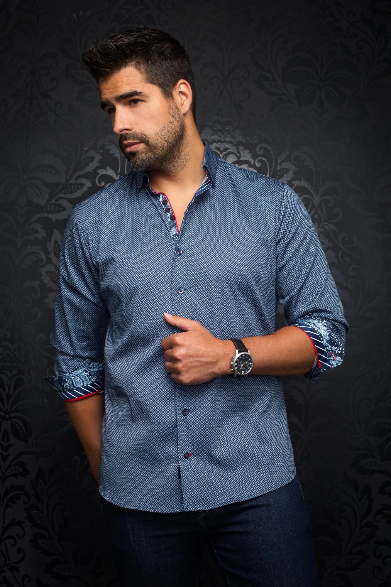 Au Noir Blondel Dark Blue Dress Shirt - VO-000554