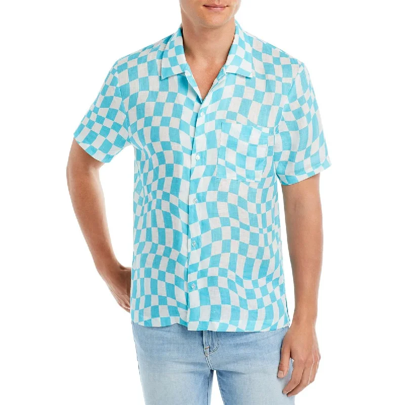 Bloomies Mens The Cabana Linen Checkered Button-Down Shirt