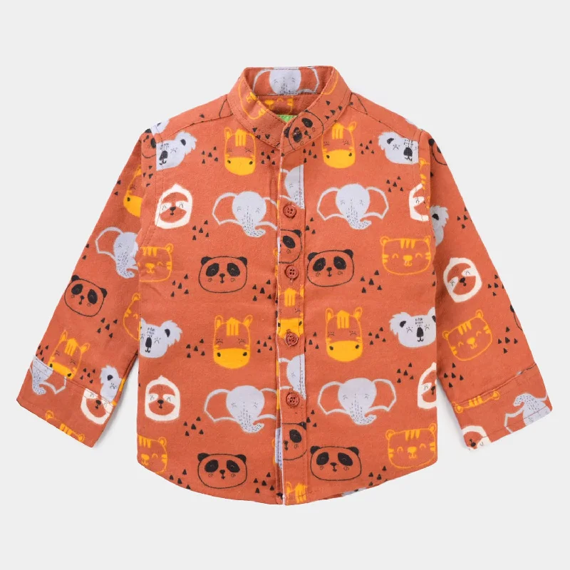 Boys Flannel Casual Shirt Animals Face-BROWN