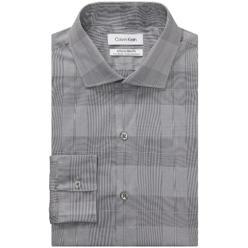 Calvin Klein Mens Cotton Blend Glen Plaid Button-Down Shirt