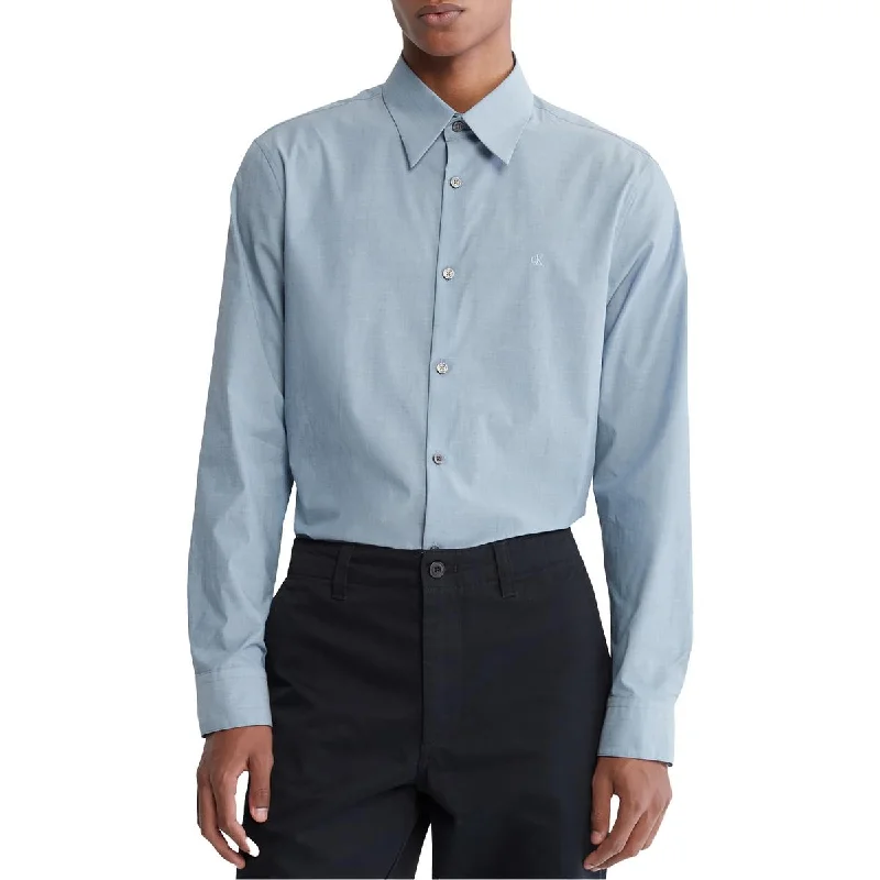 Calvin Klein Mens Solid Cotton Stretch Button-Down Shirt