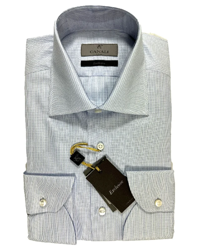 Canali Dress Shirt Exclusive Blue White Stripes - Modern Fit 39 - 15 1/2