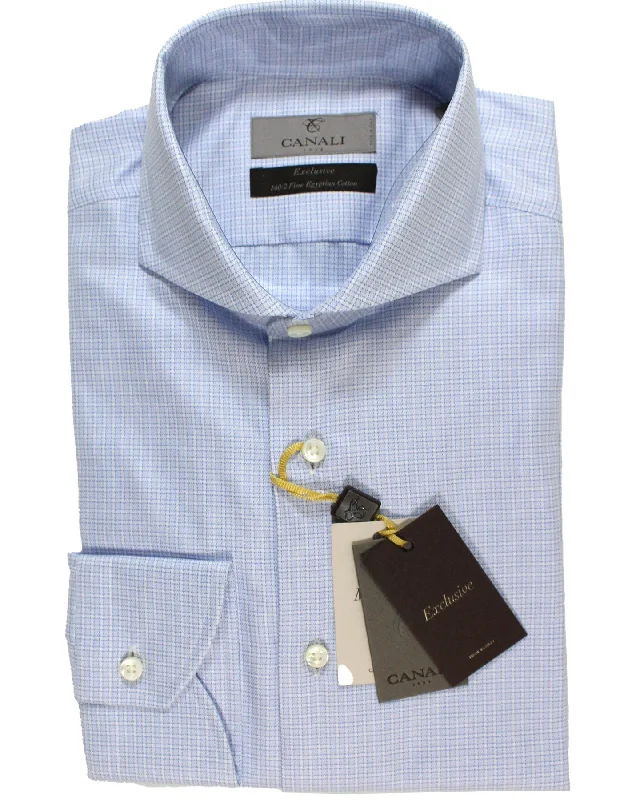 Canali Dress Shirt Exclusive Collection White Blue Design - Modern Fit 40 - 15 3/4