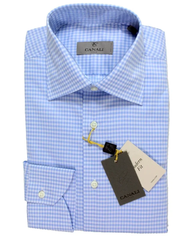 Canali Dress Shirt White Blue Check - Modern Fit 38 - 15