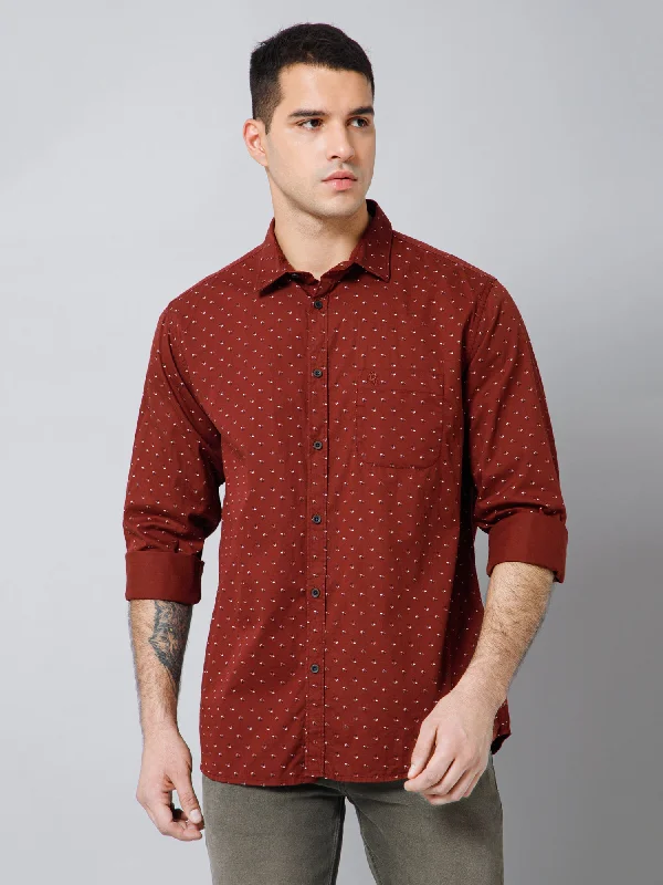 Men's Maroon Casual Ditsy Print Full Sleeve Shirt