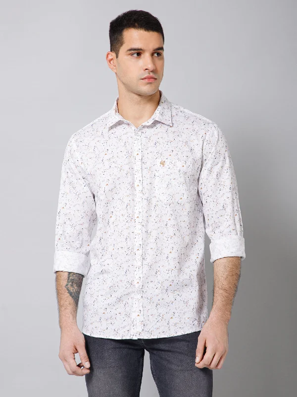 Men's White Casual Ditsy Print Full Sleeve Shirt