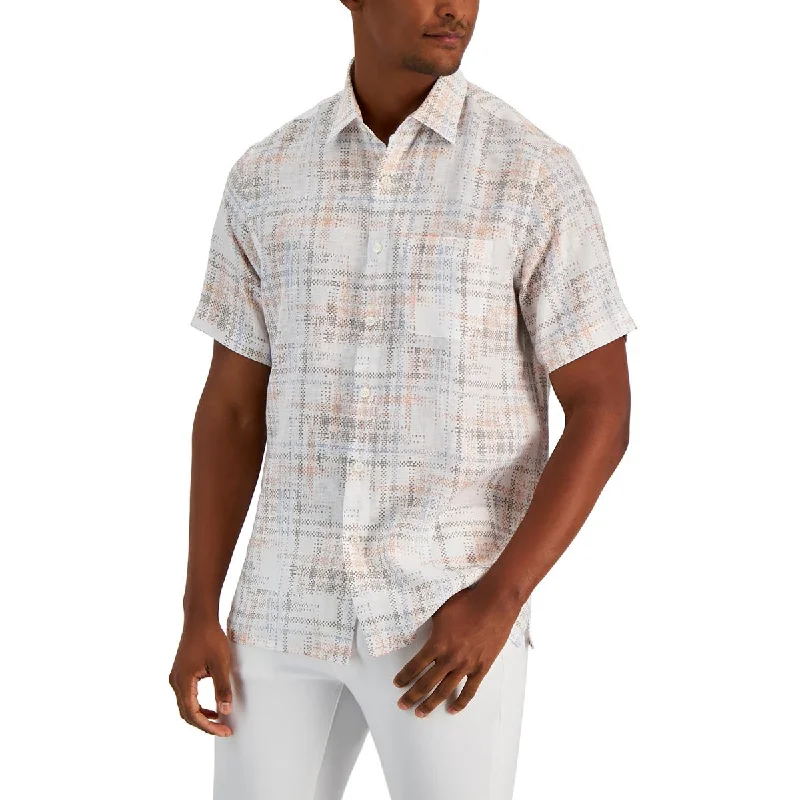 Club Room Mens Linen Printed Button-Down Shirt