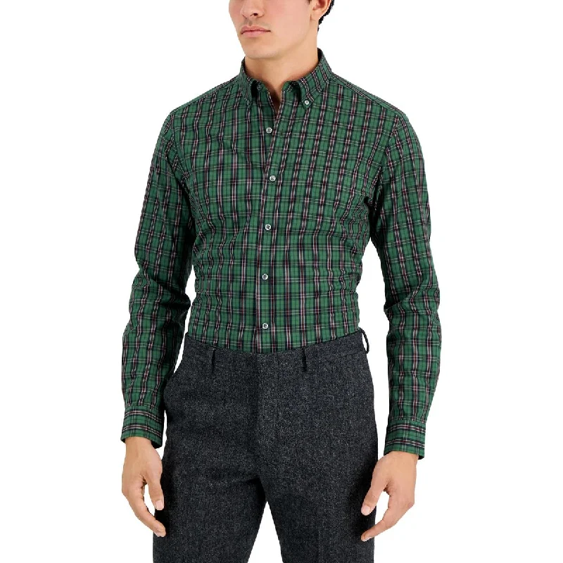 Club Room Mens Plaid Point Collar Button-Down Shirt