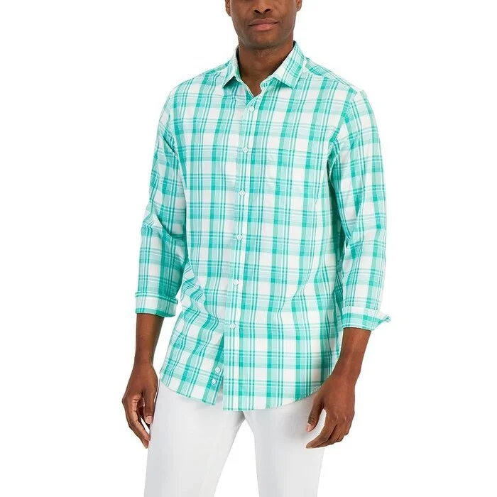 Club Room Men's Regular Fit Plaid Shirt Green Size X-Large