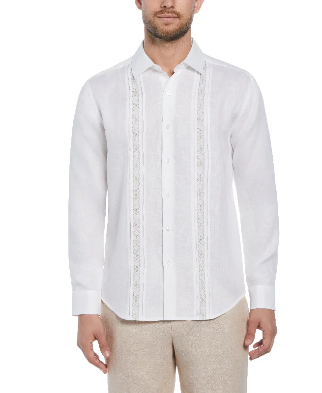 Cross Dye Linen Pintuck Embroidered Panel Shirt