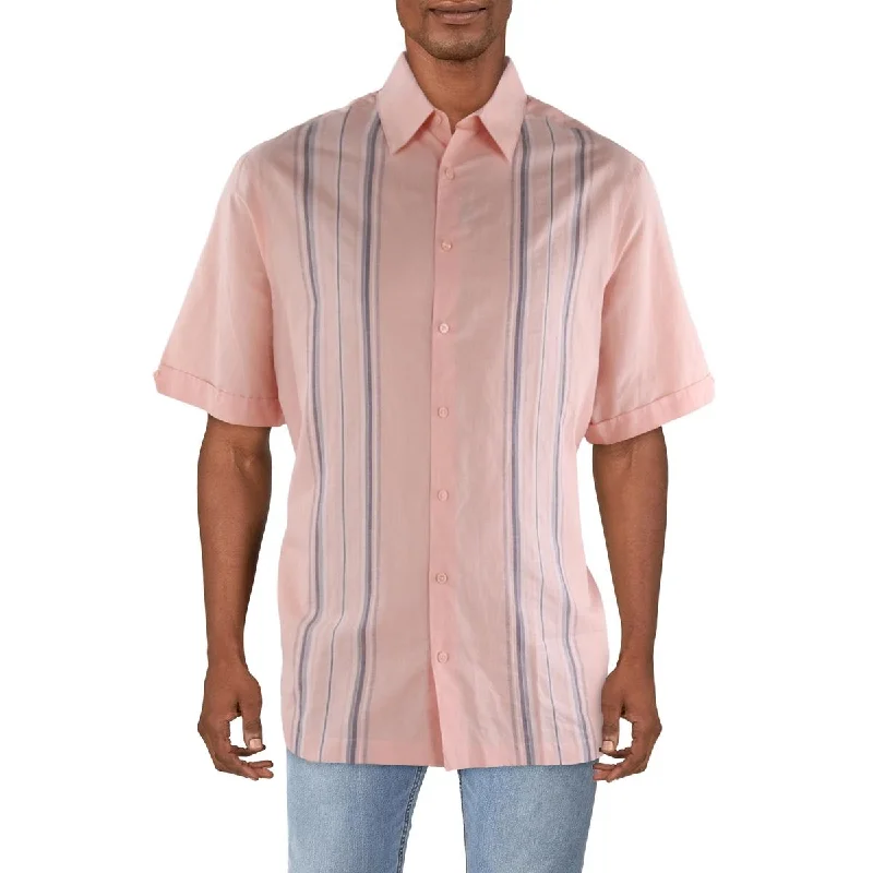 Cubavera Mens Big & Tall Striped Short Sleeve Button-Down Shirt